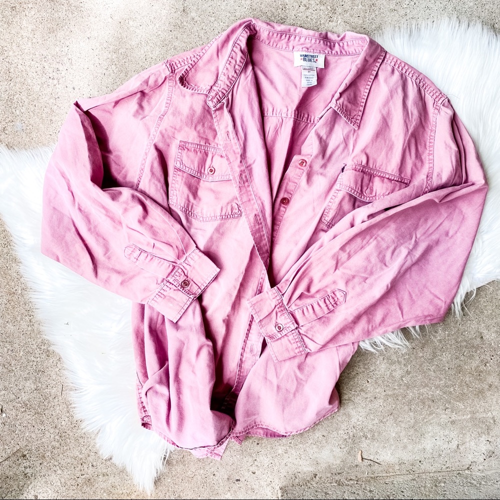Main Street Blues Dusty Pink Button Down Oversized Top